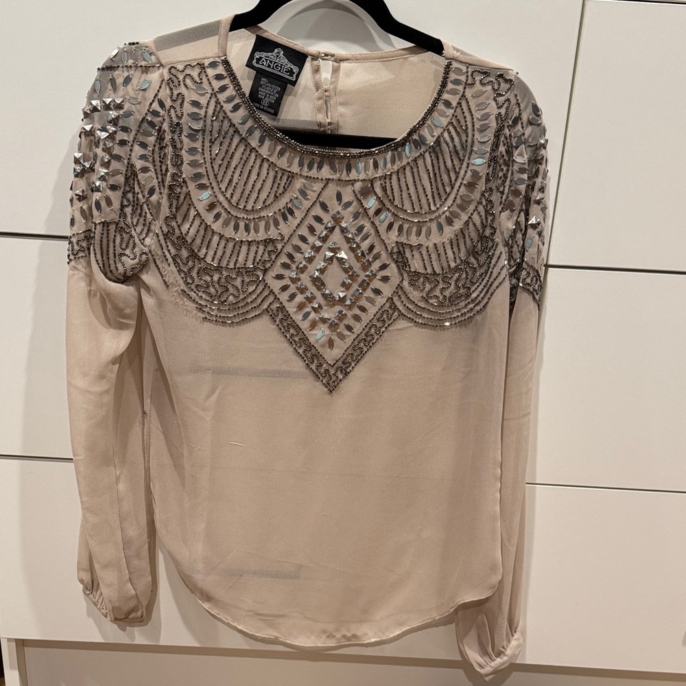 Express Beige Embellished Blouse